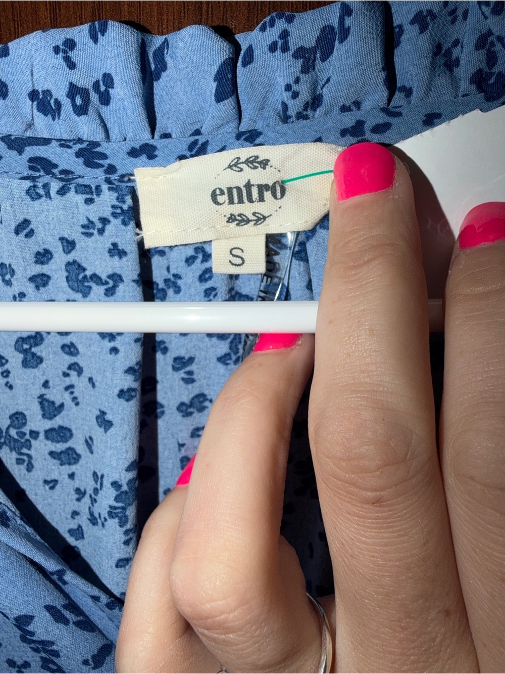 entro Light Blue Mini Dress with Navy Fleck Print - Picture 3 of 3
